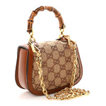 New Canvas Charisma Calfskin Crystal GG Monogram Small Bamboo 1947 Top Handle Bag Camel Ebony