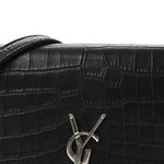 Calfskin Crocodile Embossed Kate Monogram Tassel Chain Wallet Black