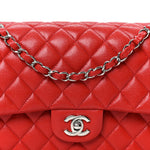 Caviar Quilted Medium Double Flap Red