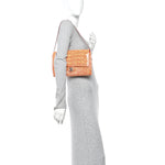 Patent Calfskin Striped Clutch With Chain Flap Red