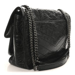 Crinkled Calfskin Matelasse Monogram Medium Niki Chain Satchel Black
