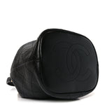 Shiny Lambskin Quilted Fashion Therapy Bucket Drawstring Bag Black