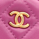 Lambskin Quilted Round Pearl Crush Clutch With Chain Purple