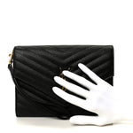 Grain De Poudre Matelasse Chevron Monogram Cassandre Flap Pouch Black