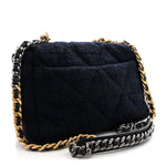 Tweed Quilted Large Chanel 19 Flap Navy Blue