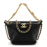 Lambskin Quilted Crystal Small CC Chain Hobo Black
