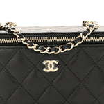 Caviar Quilted Small Vanity Case With Chain Black