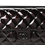 Patent Calfskin Quilted Metal Handle Clutch So Black