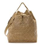 Vinyl Stitched XL Bucket Bag Beige