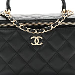 Lambskin Quilted Small Top Handle Vanity Case With Chain Black