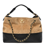 Suede Calfskin Shiny Lambskin Quilted Small Coco Base Shopping Bag Beige Black