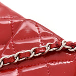 Patent Quilted Mini Flap Clutch With Chain  Red