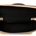 Suede Calfskin Shiny Lambskin Stitched Top Handle Slim Vanity With Chain Beige Black