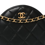 Lambskin Quilted Round Pearl Crush Clutch With Chain Black