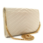 Grain De Poudre Matelasse Chevron Monogram Chain Wallet Crema Soft