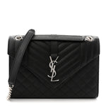 Grain De Poudre Textured Mixed Matelasse Triquilt Medium Monogram Satchel Black