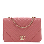Calfskin Chevron Quilted Small Statement Flap Pink