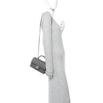 Lambskin Quilted Mini Top Handle Rectangular Flap Dark Grey
