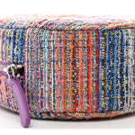 Tweed Quilted Round Clutch With Chain Blue Pink Orange