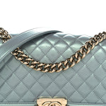 Iridescent Patent Calfskin Quilted Medium Boy Flap Light Blue