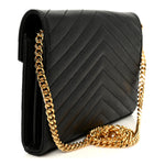 Grain De Poudre Matelasse Chevron Monogram Chain Wallet Black