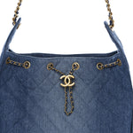 Washed Denim Quilted Medium Chanel 25 Handbag Blue