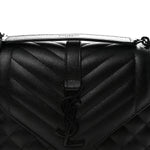 Grain De Poudre Textured Mixed Matelasse Triquilt Medium Monogram Monochrome Satchel Black
