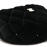 Velvet Diamanté Quilted Pocket Pouch Hobo Black