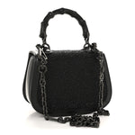 Moire Fabric Calfskin Rhinestone Monogram Monochrome Mini Bamboo 1947 Top Handle Chain Bag Black
