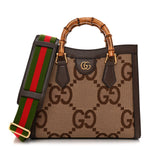 Monogram Jumbo GG Textured Dollar Calfskin Small Diana Tote Bag Camel Ebony New Acero