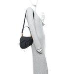Grained Calfskin Saddle Bag With Strap Black