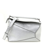 Laminated Lambskin Small Puzzle Edge Bag Silver