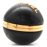Lambskin Quilted Sphere Minaudiere Chain Clutch Black