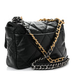 Shiny Goatskin Quilted Large Chanel 19 Flap Black