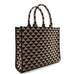 Jacquard Saffiano Triangolo Symbole Embroidered Large Tote Black Corda