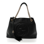 Pebbled Calfskin Medium Soho Chain Shoulder Bag Black