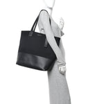 Canvas Calfskin T-Bar Shopping Bag Black