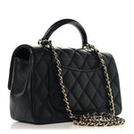 Lambskin Quilted Mini Top Handle Rectangular Flap Black