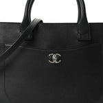 Grained Calfskin Medium Neo Executive Shopper Tote Black