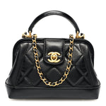 Shiny Lambskin Quilted Mini Cocodoc Top Handle Bag Black