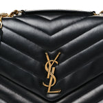 Calfskin Y Quilted Monogram Medium Loulou Chain Satchel Black