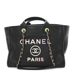 Calfskin Medium Deauville Tote Black Multicolor