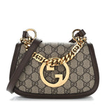GG Supreme Monogram Textured Dollar Calfskin Mini Blondie Chain Shoulder Flap Bag Beige Ebony New Acero