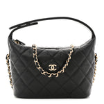 Caviar Quilted Hobo Clutch With Chain  Black