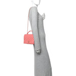 Lambskin Quilted Small Handle Tied Top Handle Flap Pink
