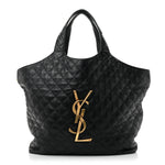 Lambskin Quilted Maxi Icare Shopping Tote Black