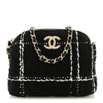Tweed Quilted Mini Clutch With Chain  Black White