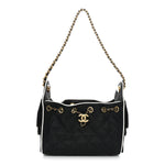 Braided Raffia Calfskin Quilted Mini Chanel 25 Handbag Black White