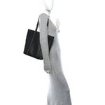 Grained Calfskin North South Rockstud Tote Black