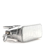 Metallic Calfskin Logo Crocodile Embossed Mini Ville Top Handle Bag Silver Black